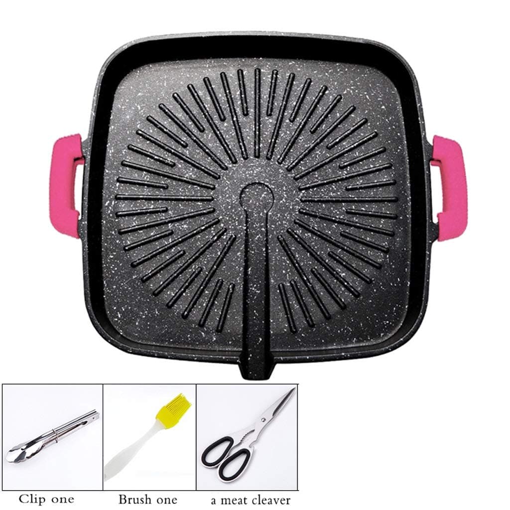 UCYG Baking tray induction cooker Korean, round square open flame gas general barbecue tray, fried Western steak teppanyaki home (Color : A, Size : Square)