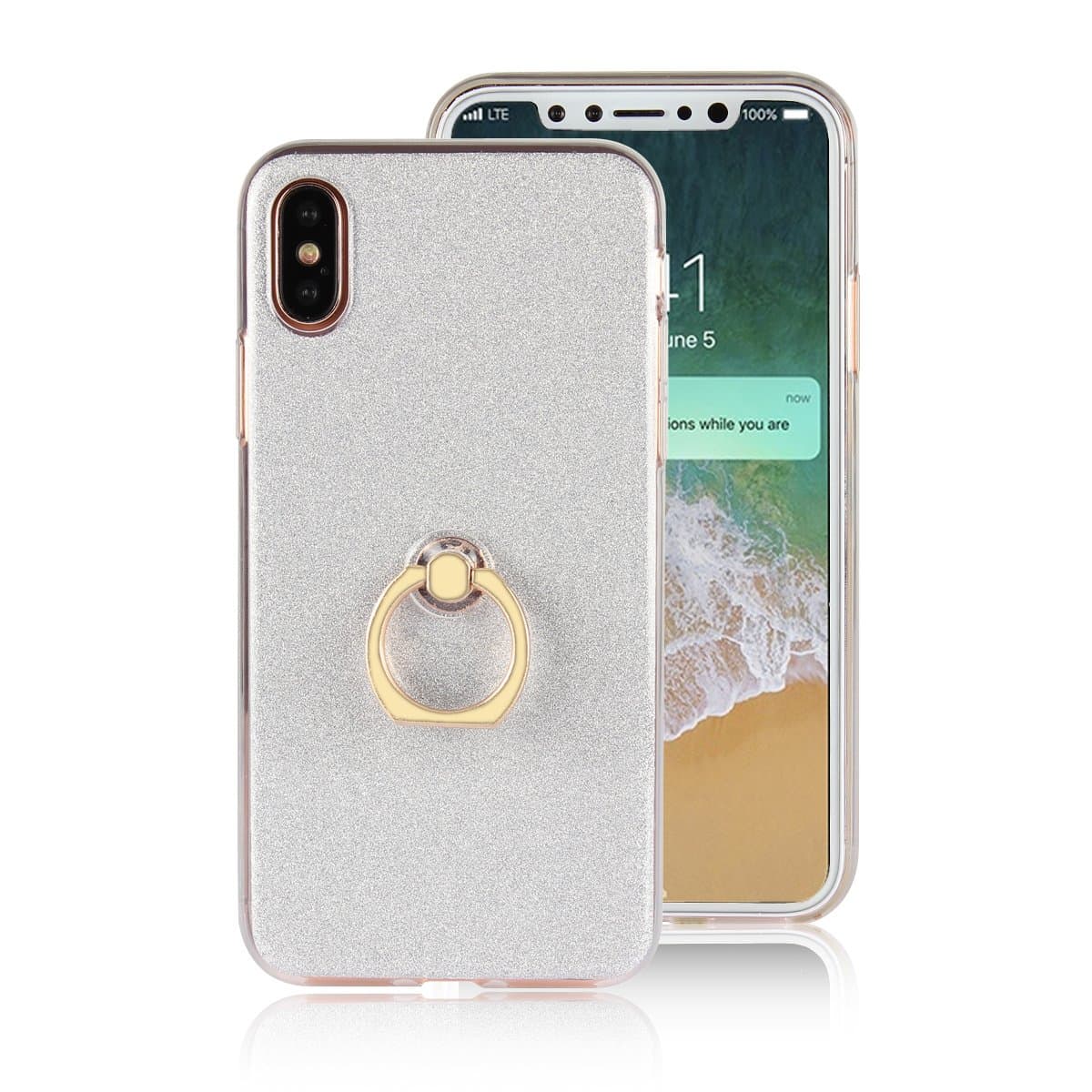 Artfeel For iPhone X Case, Stylish Bling Glitter Clear Transparent Ultra Slim Cover,Soft TPU Silicone Gel with Ring Holder Stand Anti-Scratch Shockproof Cover,Silver