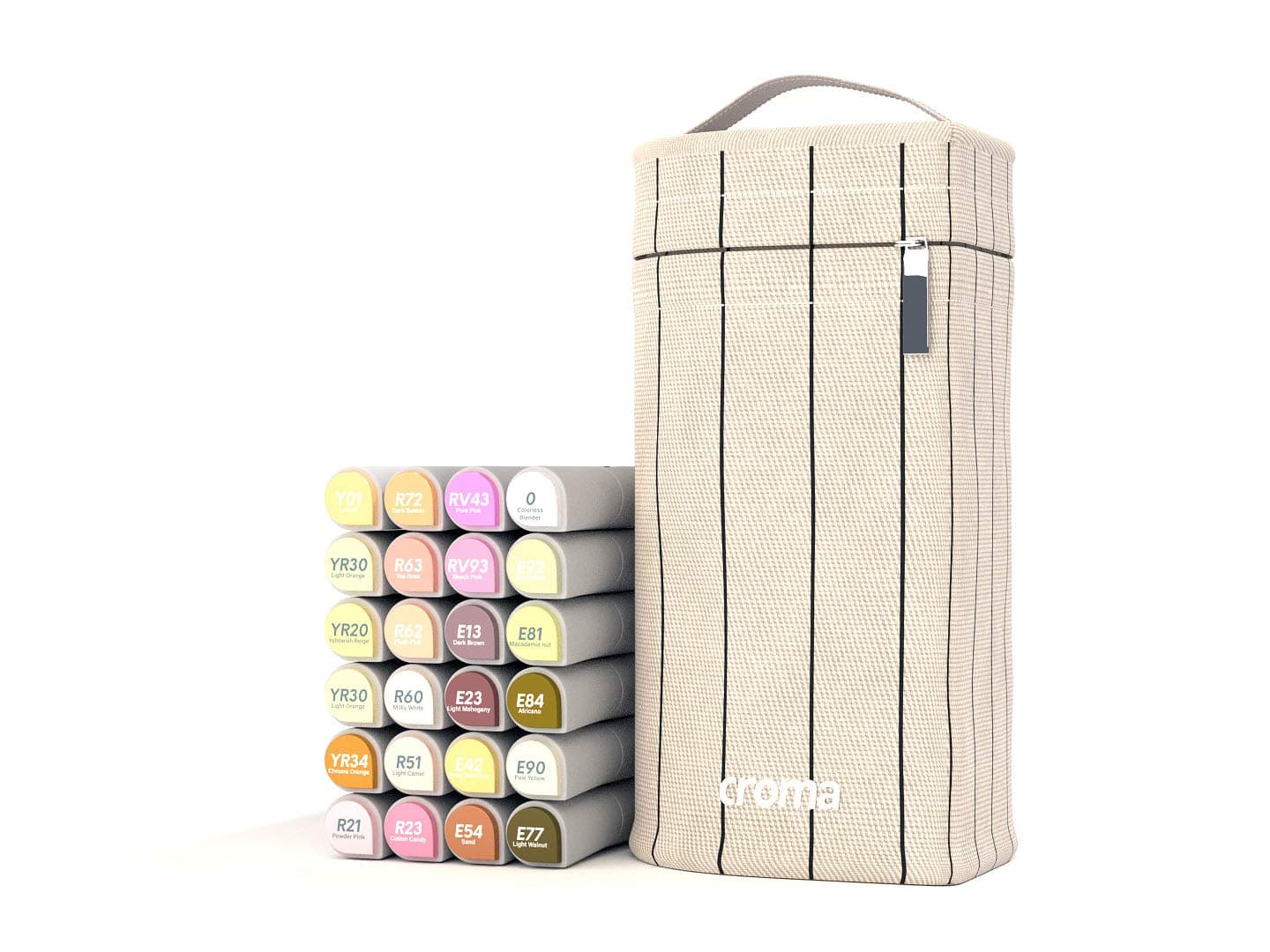 Croma Lite Brush Dual Tip Alcohol Based Sketch Markers,24 Skin/Gray/Basics Set, for Coloring Manga, Comic, Illustrations, Art, Industrial Design, Artists, with Cotton Canvas Bag (Skin)