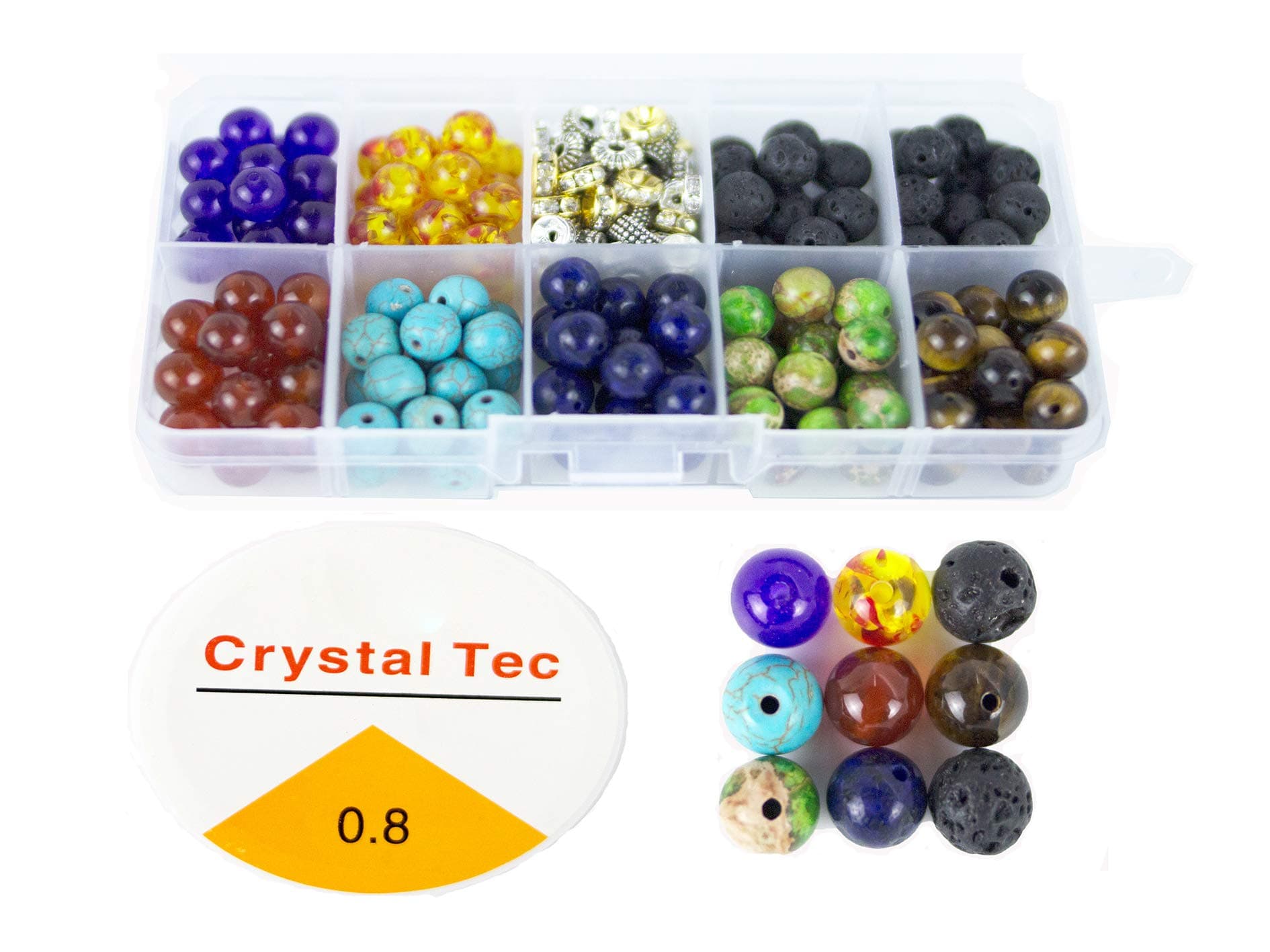 260 Pcs 8mm Colorful Seven Chakra Energy Beads(Includes 8 Different Chakra Beads and 4 Different Isolation Beads).for The Production of Bracelets and Necklaces.Send 11m Elastic Rope a roll.