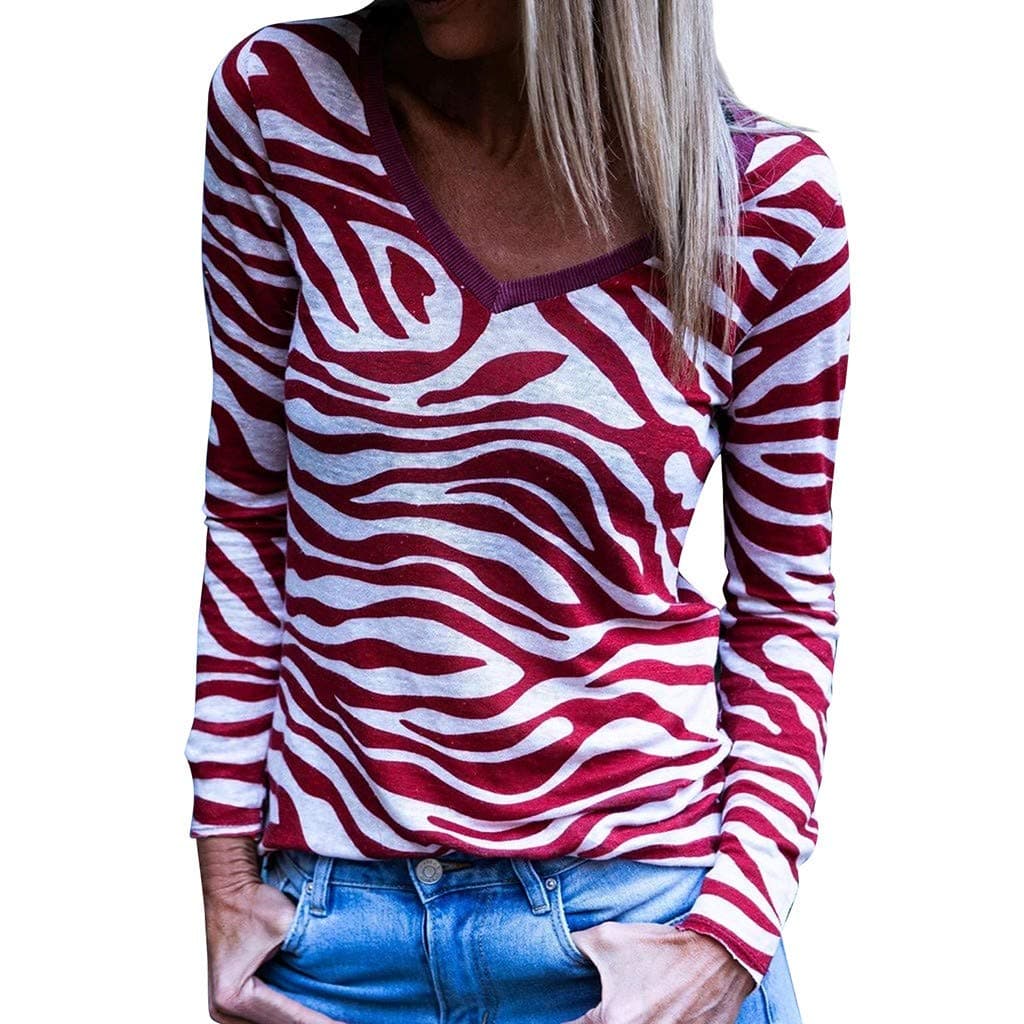 Goutique Womens Long Sleeve Sweatershirt Top Button Down V-Neck Leopard Snake Zebra Animal Print Shirt Fashion Blouse