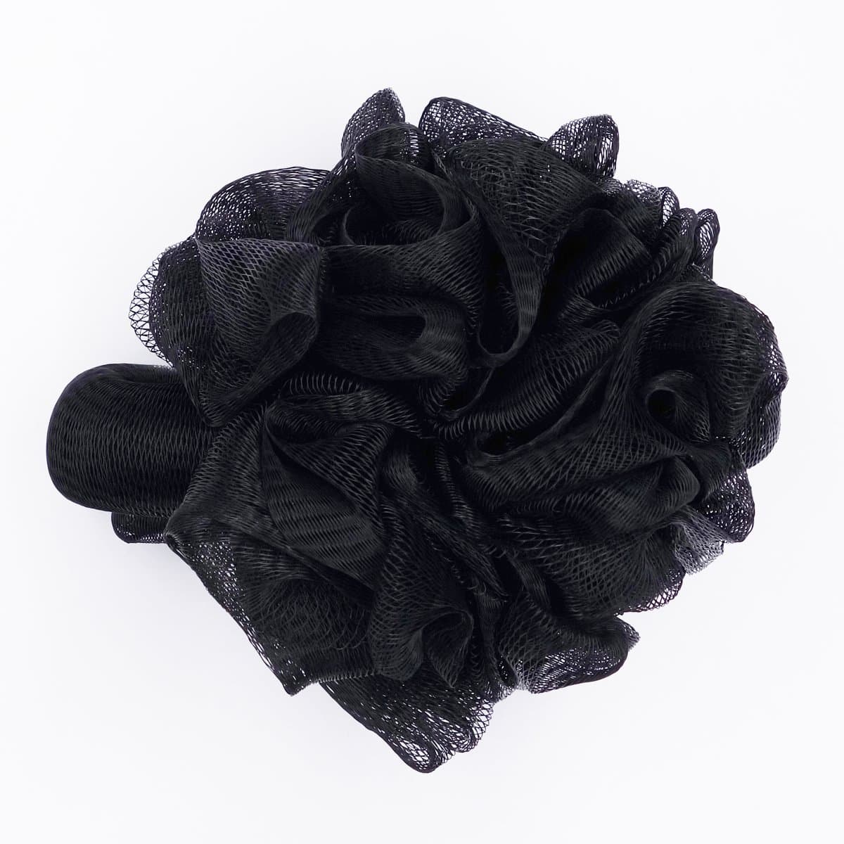 FullGold Bath Rose Flower Style with Hand Loop Shower Sponge Pouf Loofahs Mesh Brush Shower Ball, Large Exfoliating Soft Bath Sponges Loofah Pack of 1 (Black)