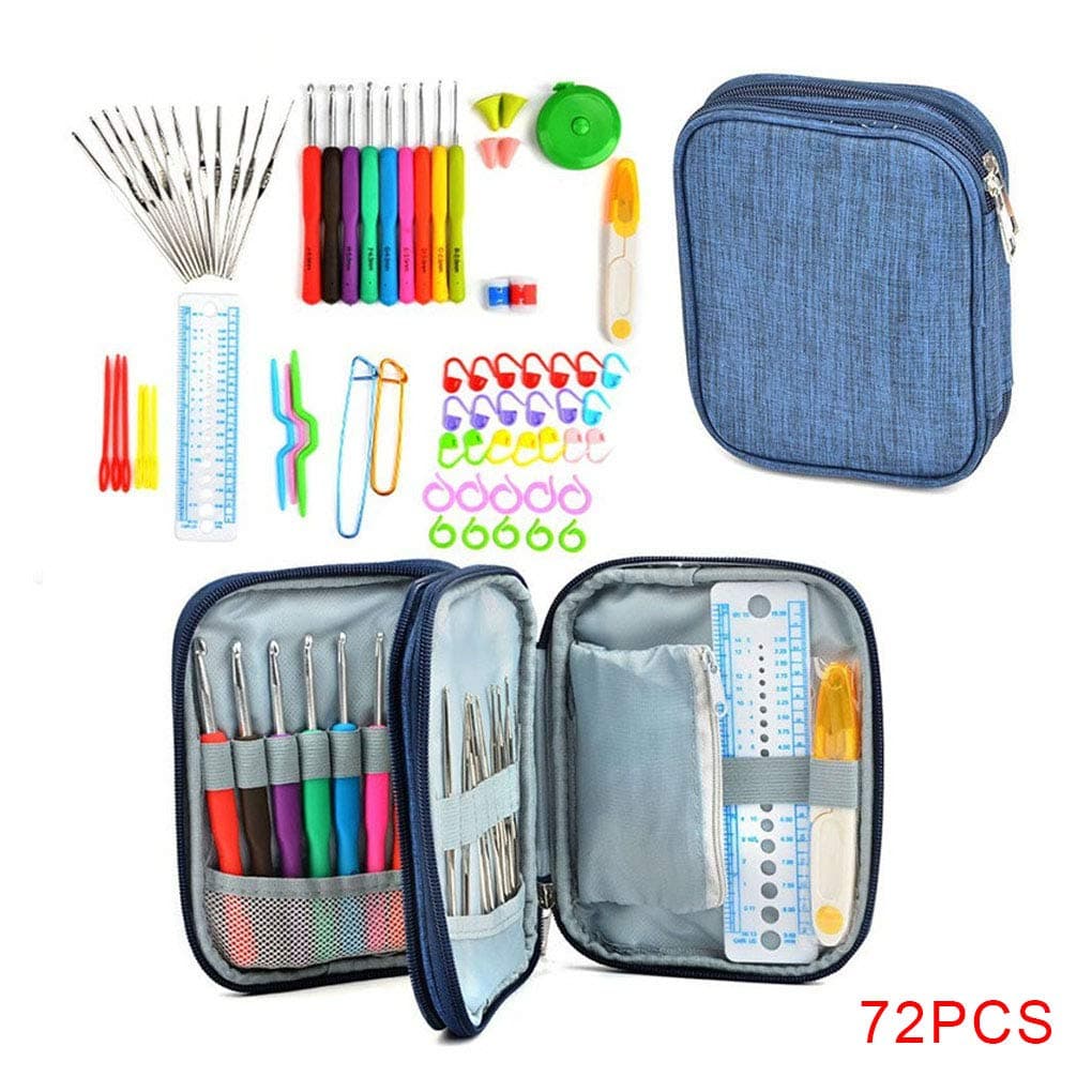 Uokoki 72pcs/set Crochet Hook Set Knitting Needle Kit DIY Manual Set,Storage Bag Knitted Storage Bag Knitting Knit Weave Yarn Crafts Tools