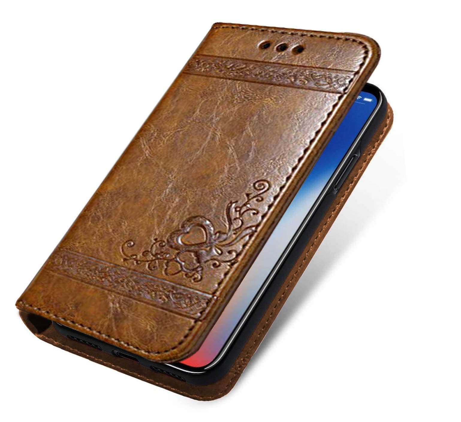 Leather Magnetic Flip Phone Cover Mobile Case for Samsung Note 8 – Card Slot – Stable Kickstand – Safe & Secure – Elegant & Unique (Coffee, Samsung Note 8)