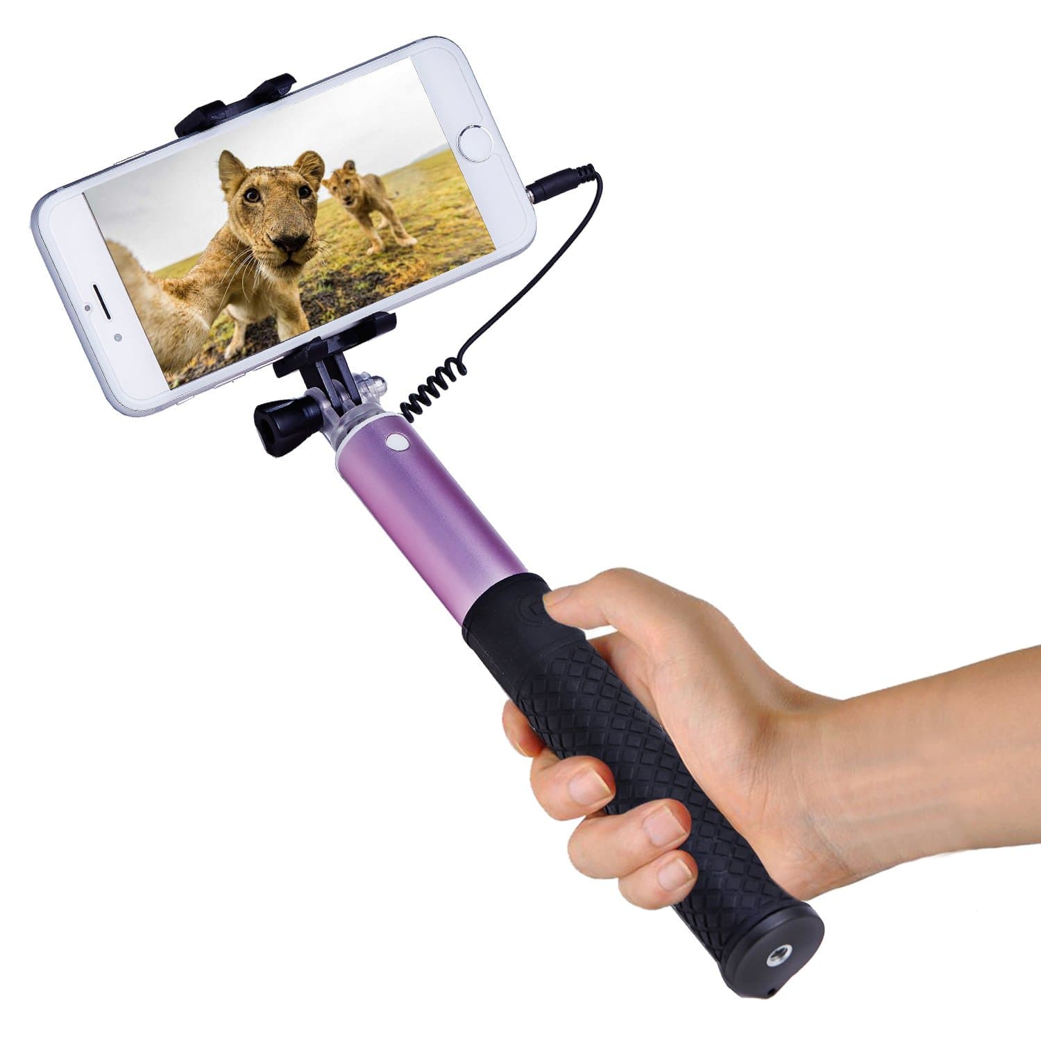 ZIZON Wired Selfie Stick Battery Free Extendable Handheld with Tripod Stand and Wireless Remote Shutter for Phone/Android Smartphones and DSLR Camera (Pink)