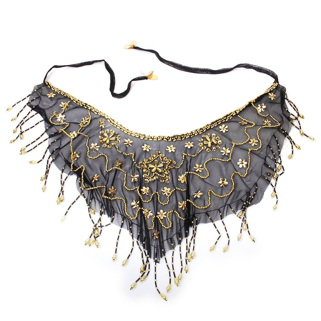 Belly Dance Face Veil Beads Sequins Mesh Face Veil - Black