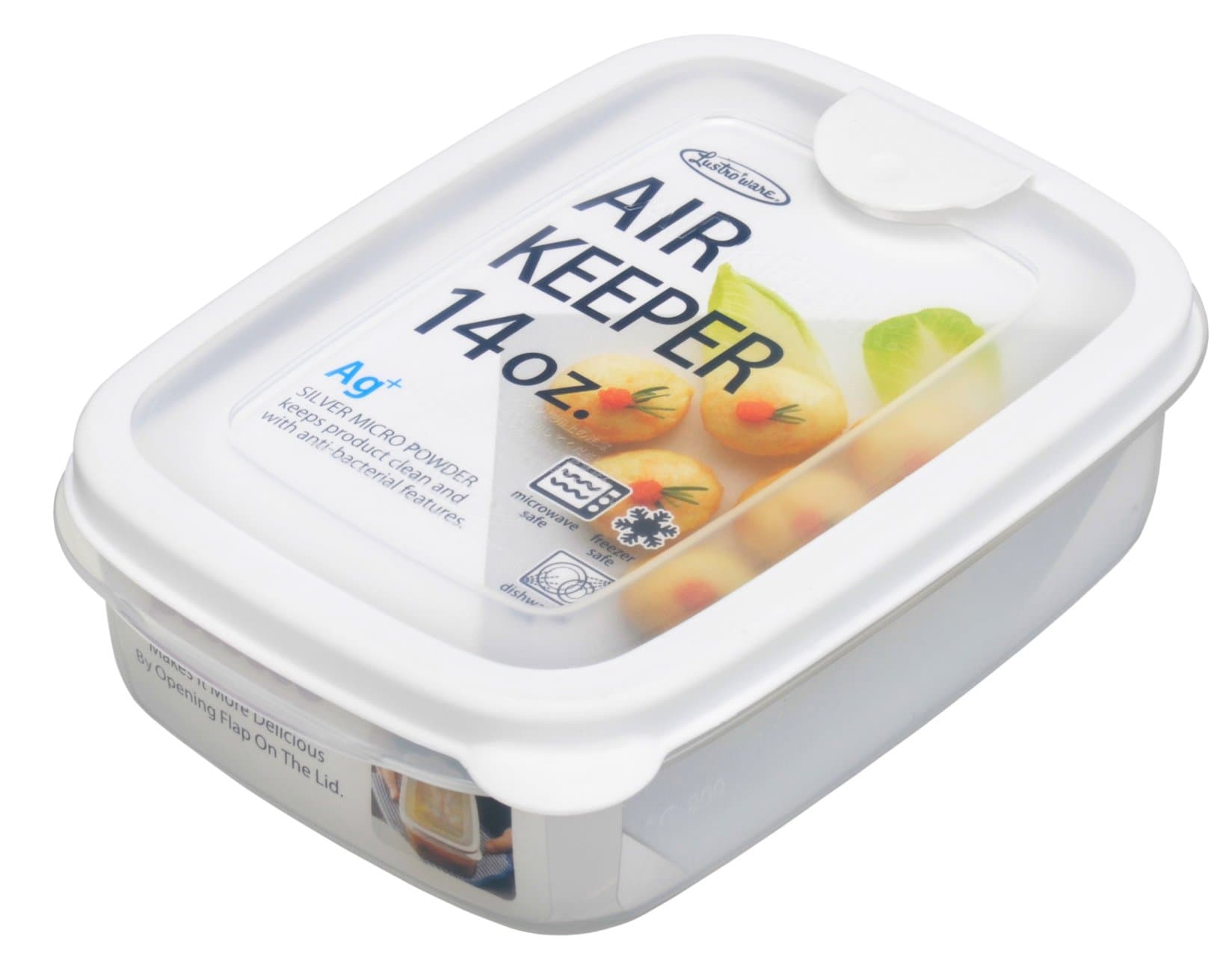 Lustroware A-033NW Air Keeper Rectangular Food Container with Anti-Bacterial Silver Treatment, 14.5-Ounce, White