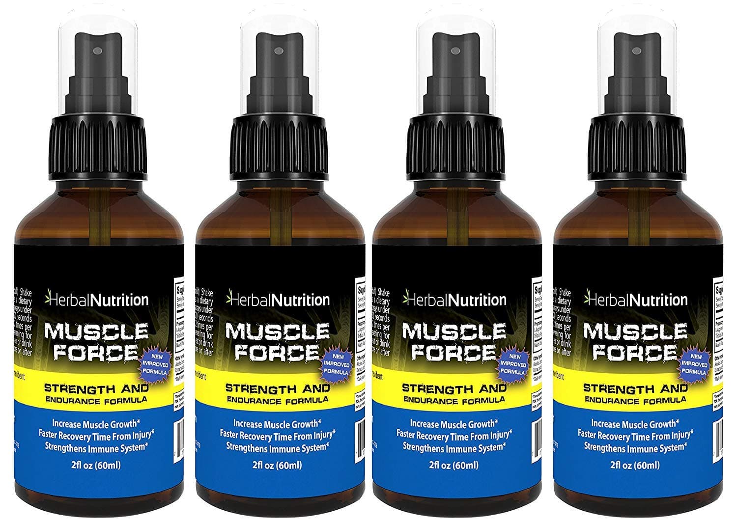 Muscle Force Strength and Endurance Spray Formula, 4 Bottle Pack, 175mg Proprietary Growth Formula, 2oz Per Bottle (4)