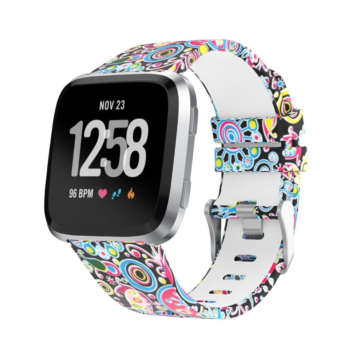 Amawell for Fitbit Versa Band,Silicone Adjustable Replacement Sport Strap Printed Bands with Classic Buckle for Fitbit Versa Fitness Smart Watch (Floral Pattern-4, Large)