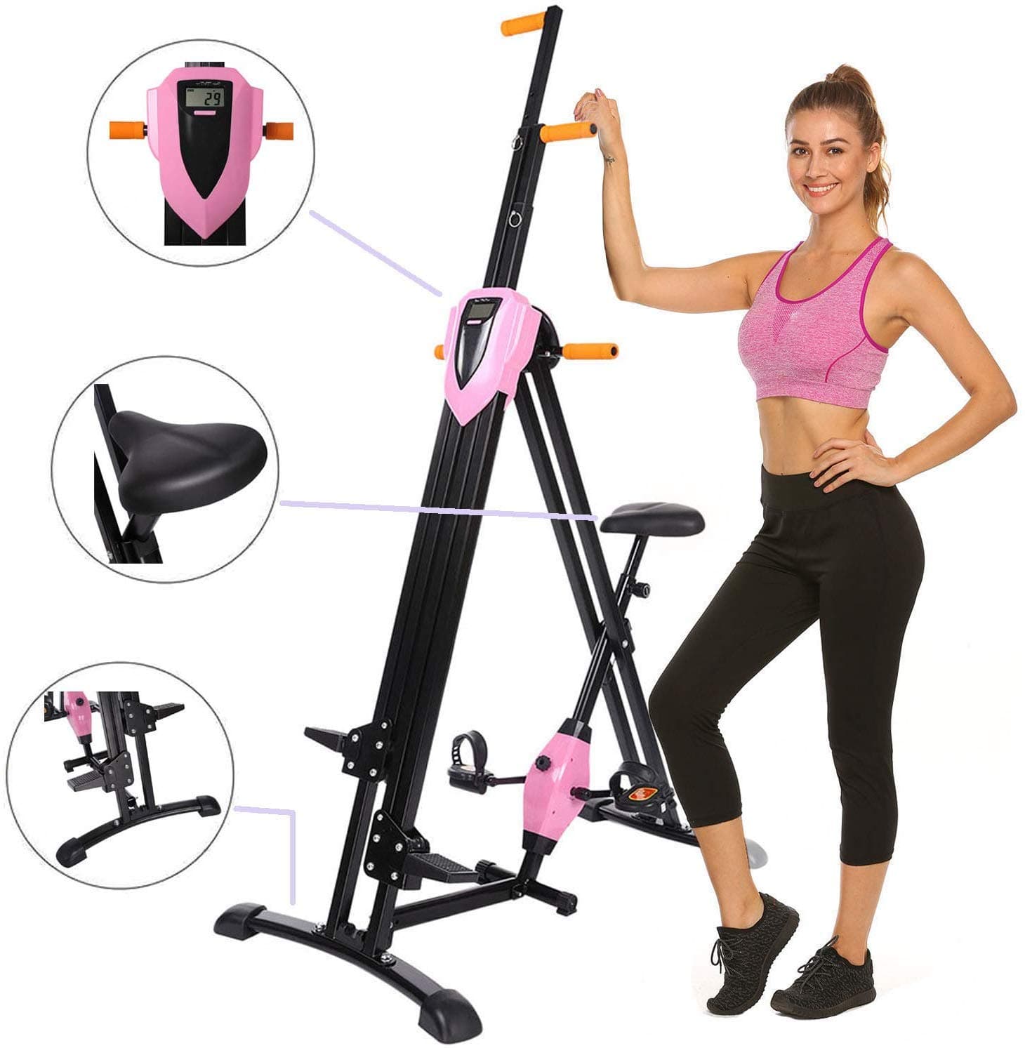 Hurbo Vertical Climber Home Gym Exercise Folding Climbing Machine Exercise Bike for Home Body Trainer Stepper Cardio Workout Training Non-Stick Grips Legs Arms Abs Calf