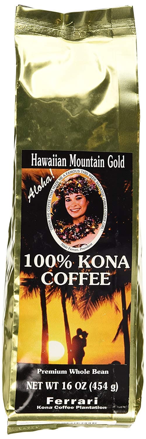 100% Kona Coffee, Medium Roast, Whole Bean, 1 lb.