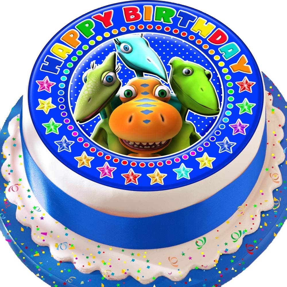 Dinosaur Train Happy Birthday Blue PRECUT Edible Icing Cake Topper Decoration
