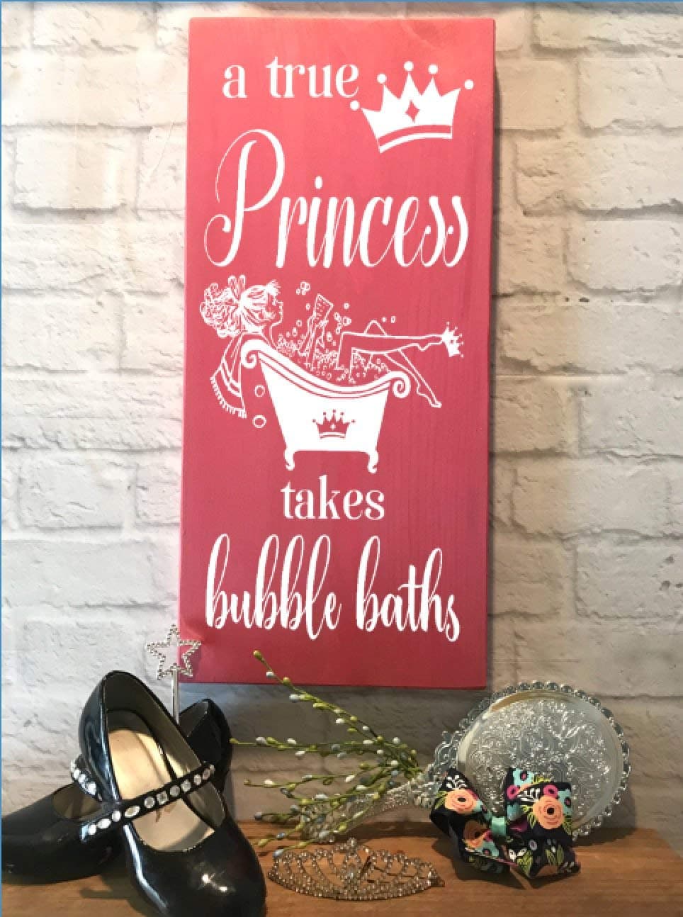 lmf379581 Bathroom Wall Decor A True Princess Takes Bubbles Baths Princess Sign Girls Pink Bedroom Decor Girls Decor Princess Crown Art Bathtub