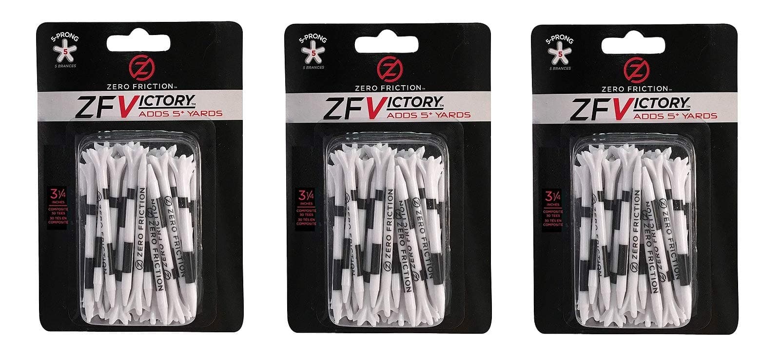 Zero Friction Victory 3 1/4-Inch 5-Prong Performance Golf Composite Tees (3.25") 3 Pack 90 Total