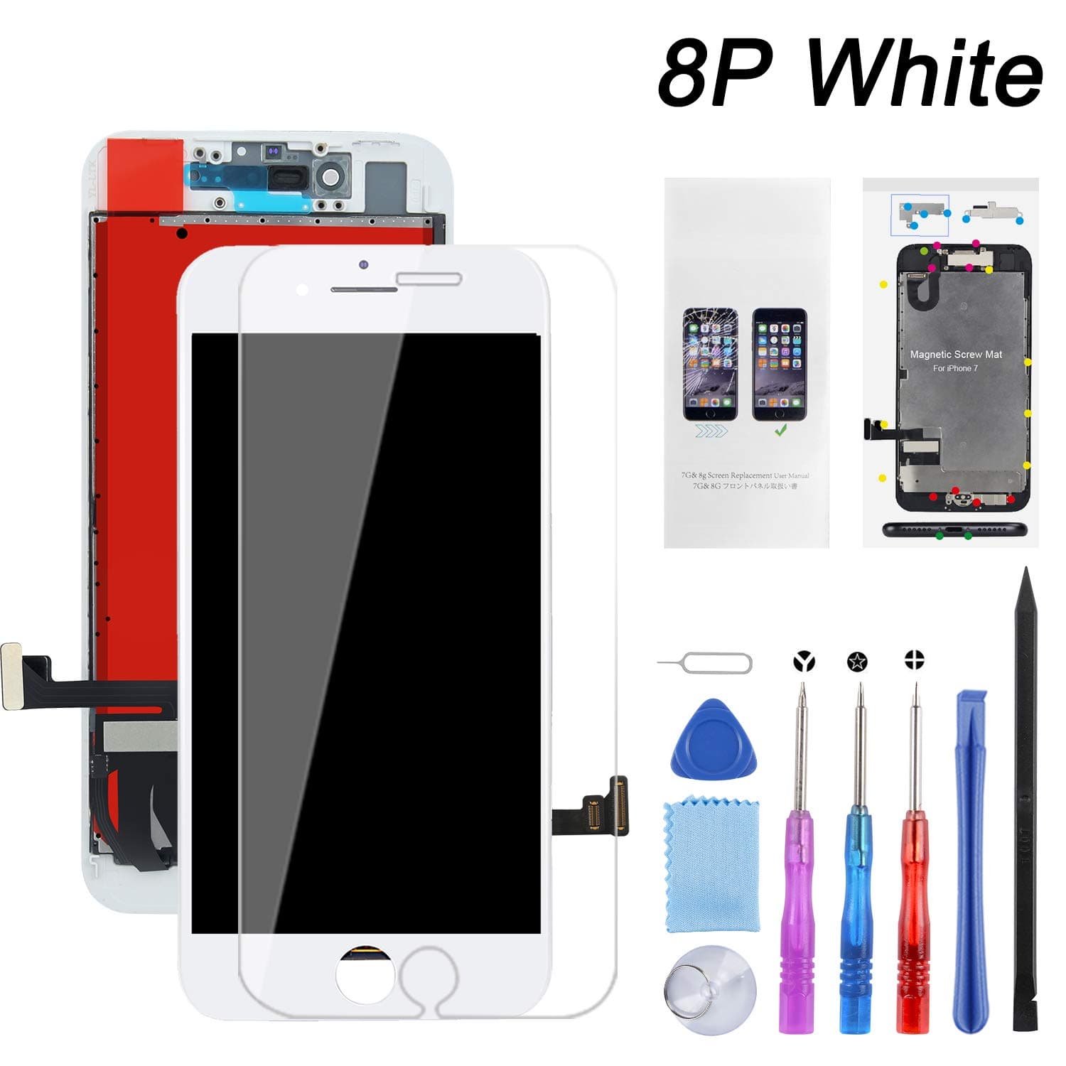 BeeFix Compatible for iPhone 8 Plus Screen Replacement LCD Display Digitizer Assembly Touchscreen with 3D Touch 5.5 inch White (A1864/A1897/A1898)