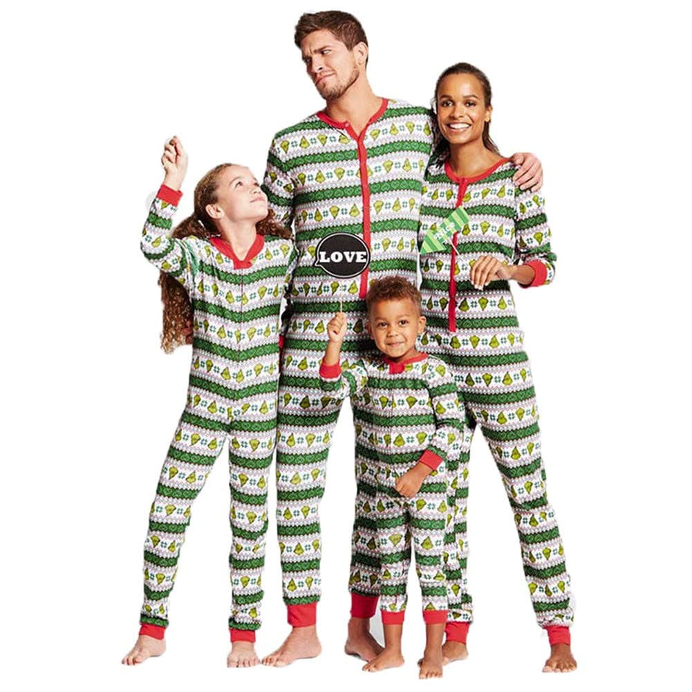 Family Matching Christmas Pajamas Set Geometric Patterned PJs Romper