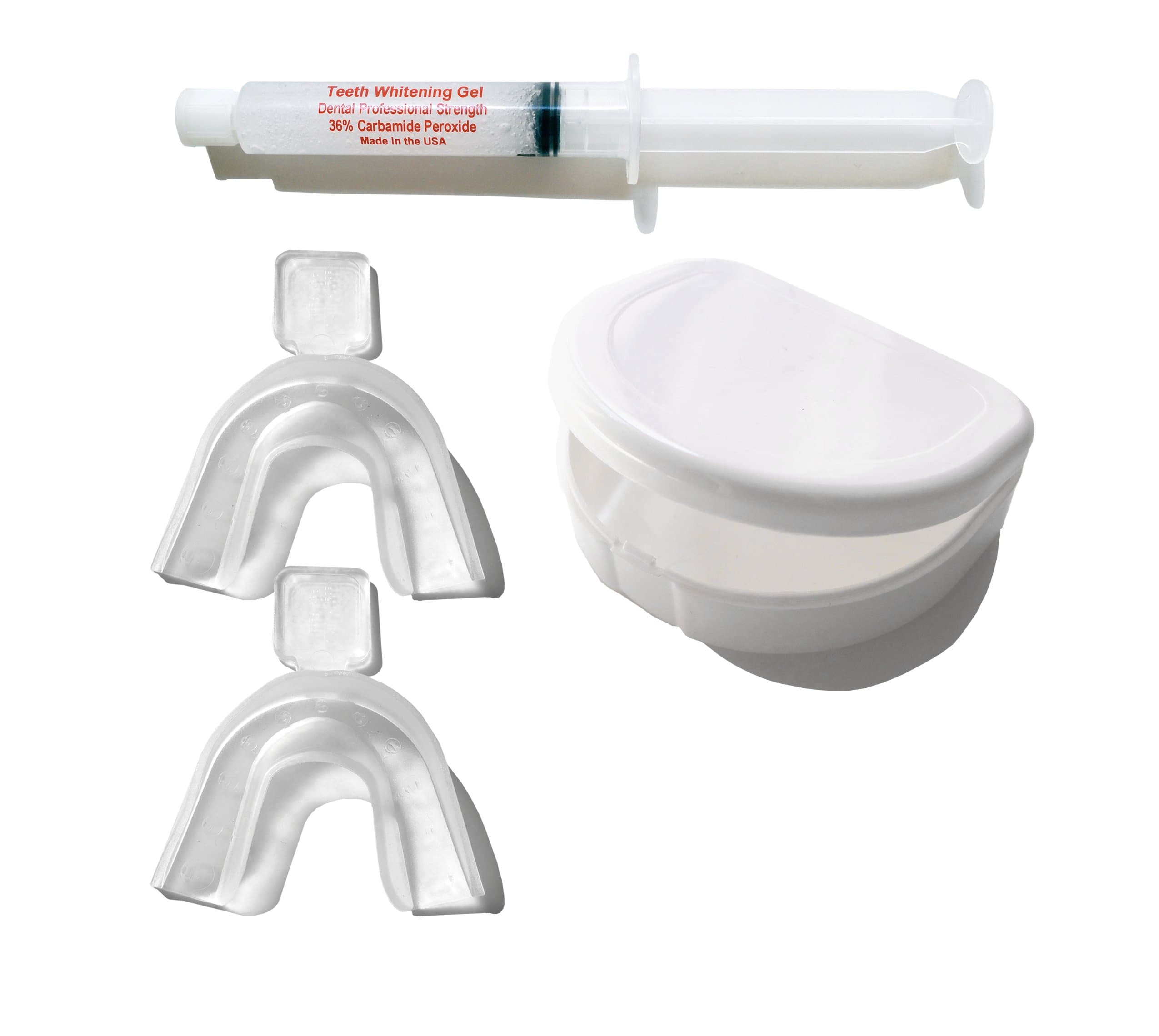 Teeth Whitneing kit to use at home with non-peroxide gel, mouth trays and case