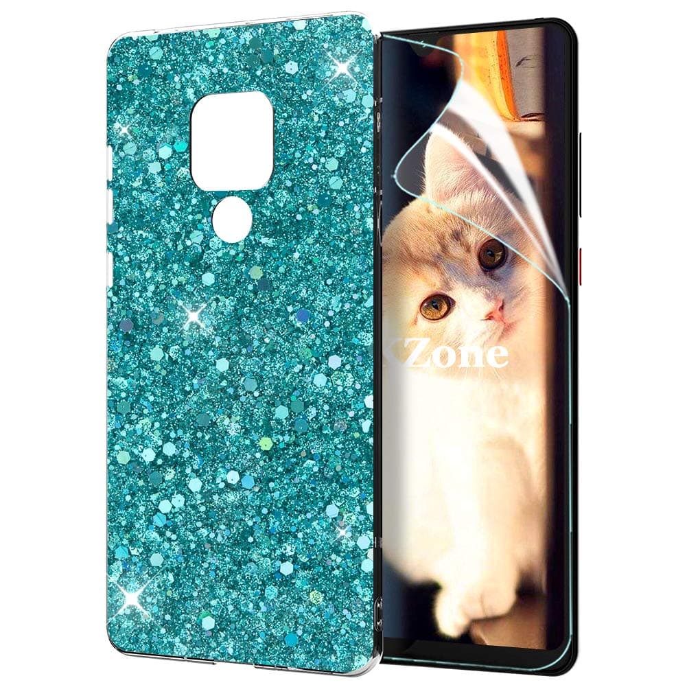 Fatcatparadise Mate 20X Phone Case [with HD Screen Protector],Luxury Bling Glitter Design Soft Gel TPU Silicone Skin Cover Anti-Scratch Protective Case for Huawei Mate 20X (Green)
