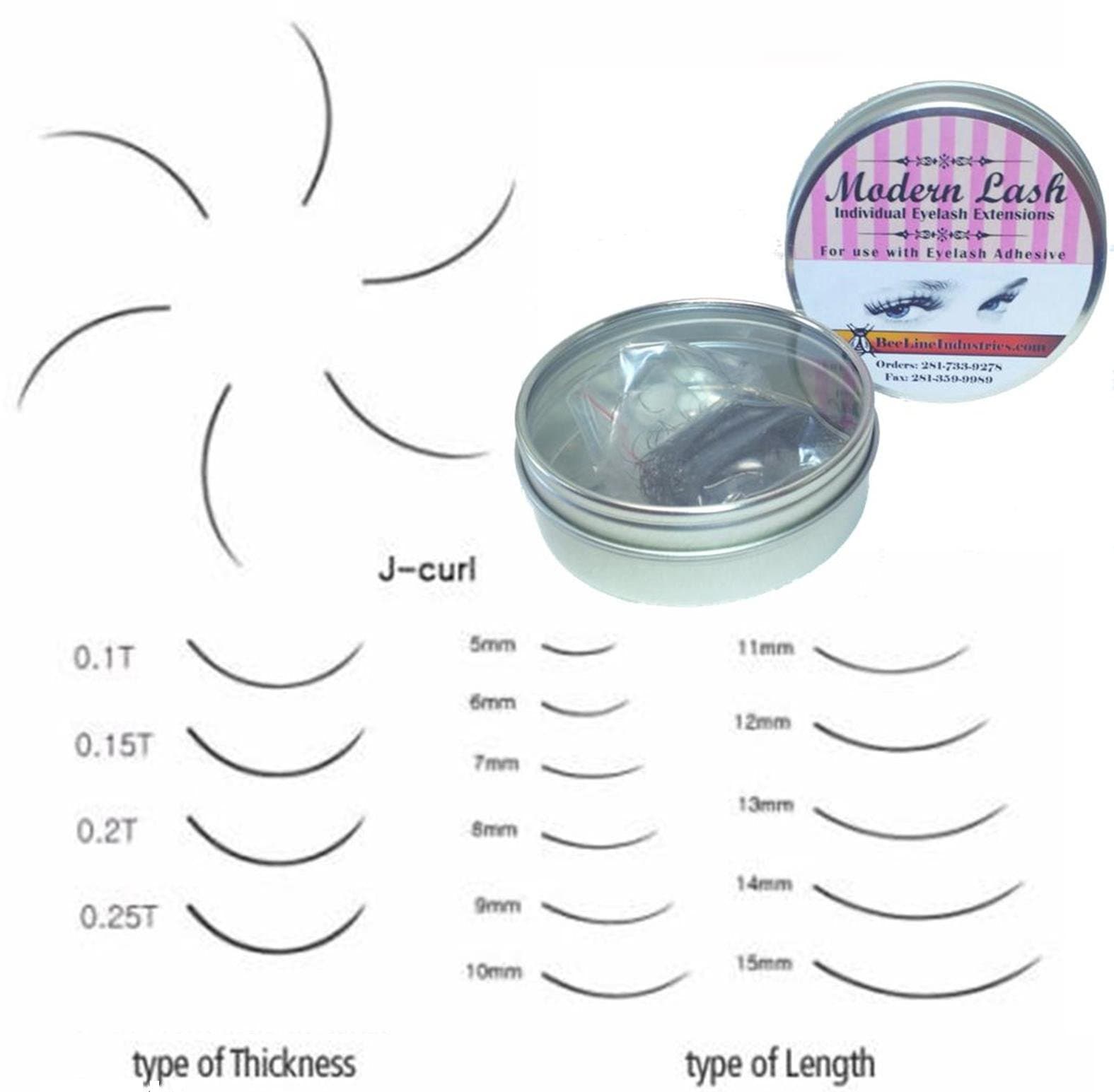 Modern Lash Eyelash Extensions J - Curl Lashes .15mm Thick 13mm Long 0.5 Gram