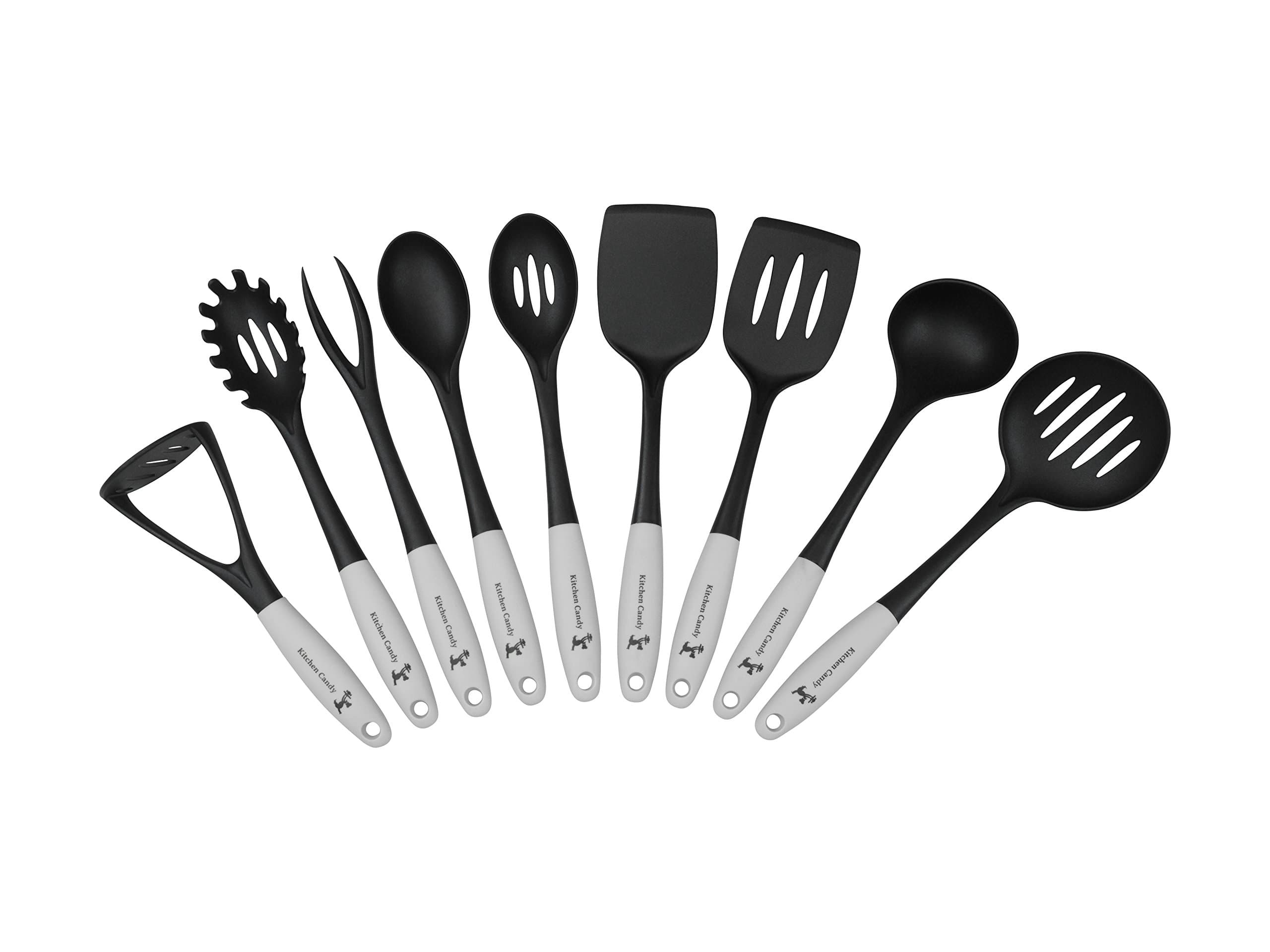 Kitchen Candy Silicone & Nylon Utensil Set - 9 Pieces in Beige - Heat Resistant & Non Stick