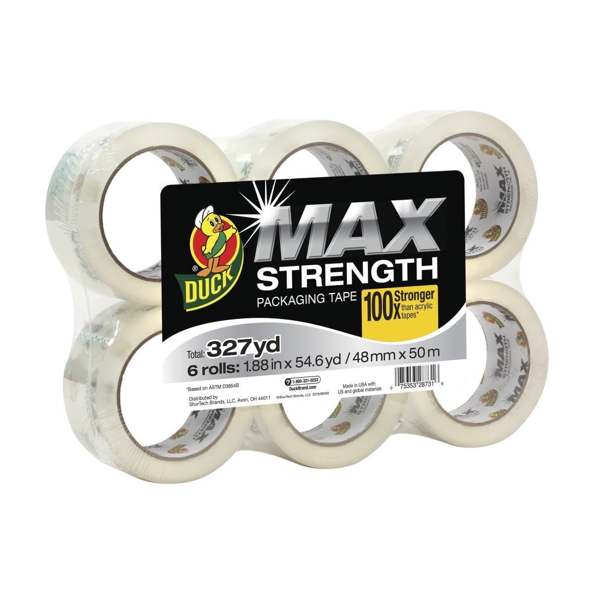 Bulk Packaging Tape, Max Strength, 1.88in x 54.6yd: Duck Brand 241513 (84 Packing Tape Rolls)