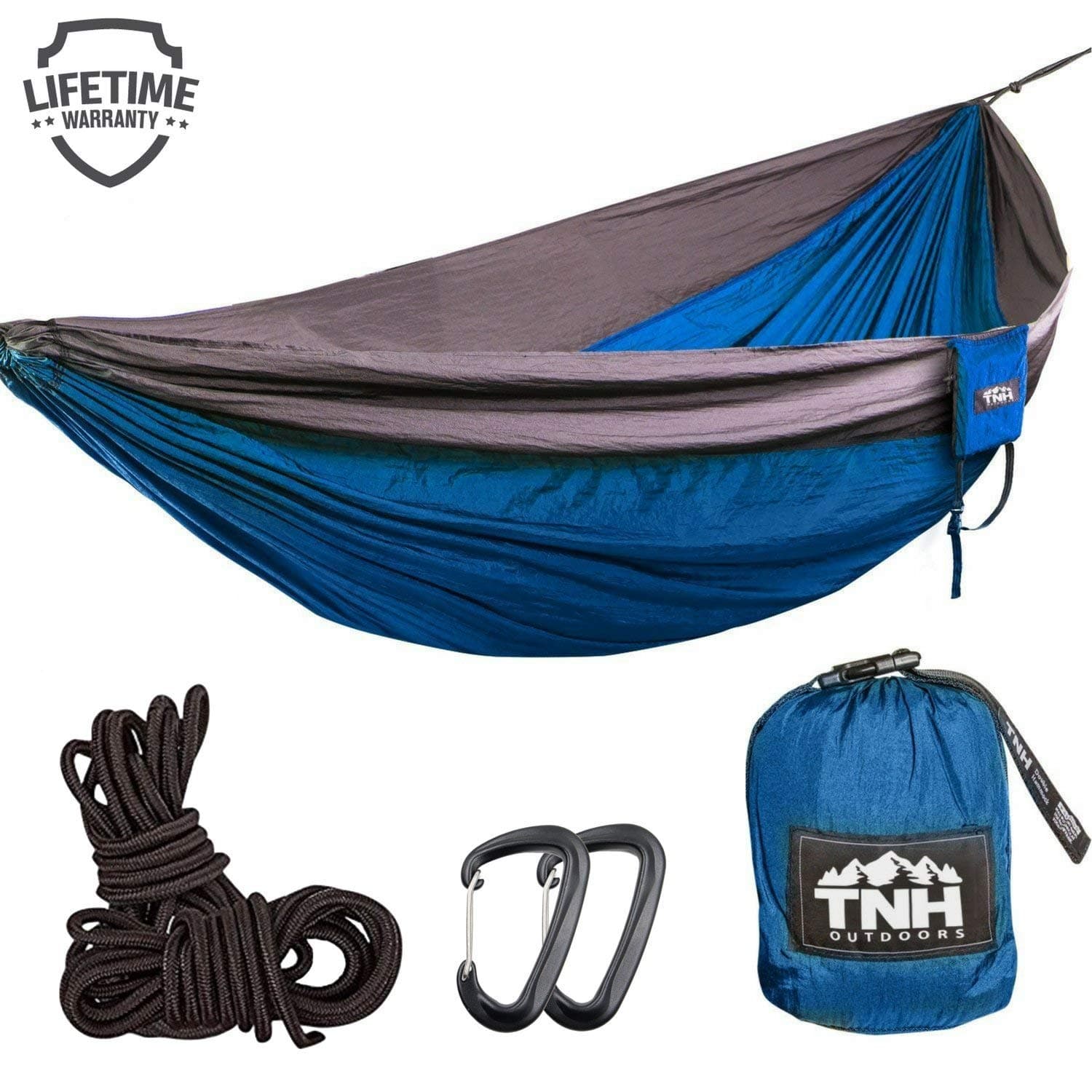 TNH Outdoors Rakaia Designs Double & Single Camping Hammocks - Lightweight Nylon Portable Hammock, Best Parachute Hammock for Backpacking, Camping, Hiking, Beach with Free Heavy Duty Carabiner Clips