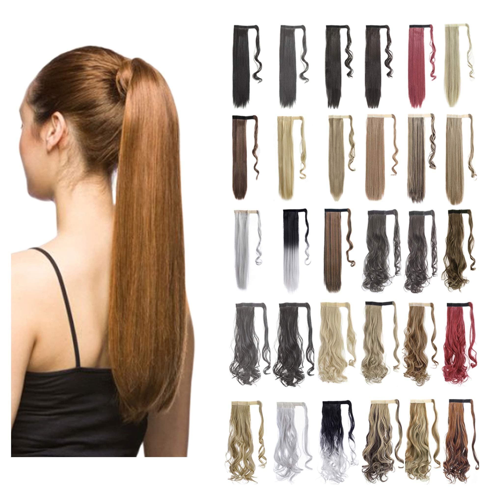 Ponytail Extension Wrap Around 18" 24" Synthetic Drawstring Hair Piece Clip in Hair extensions Ash Blonde