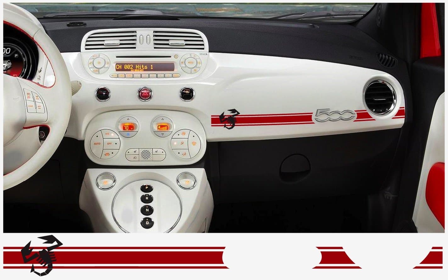 FIAT 500 Abarth Dashboard Decal 2 pcs. Scorpio (red Ð Black)