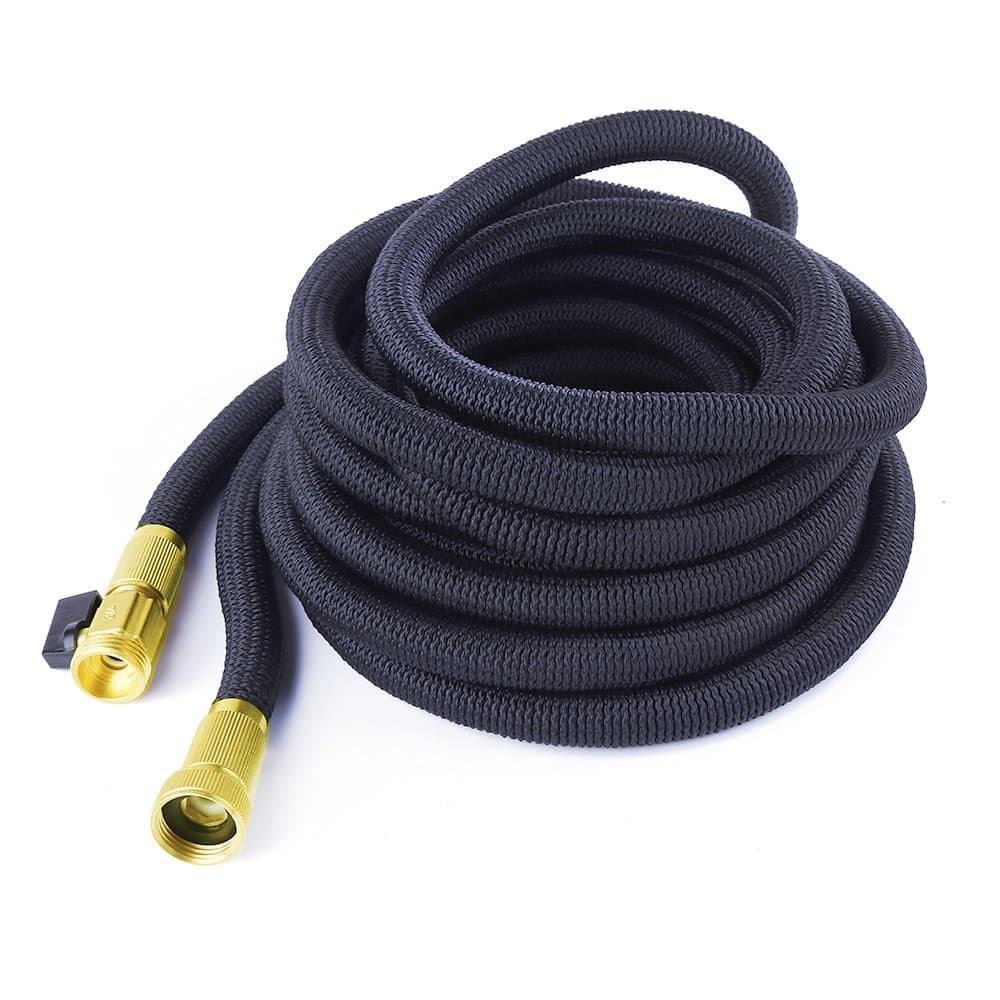 BackyardLyf UPGRADED 50ft Expanding Garden Hose with 8 Pattern Spray Nozzle & Storage Bag – Kink Free Expandable Hose Water Pipe with Solid Brass Connectors, 3750 Denier Woven Casing (Black)