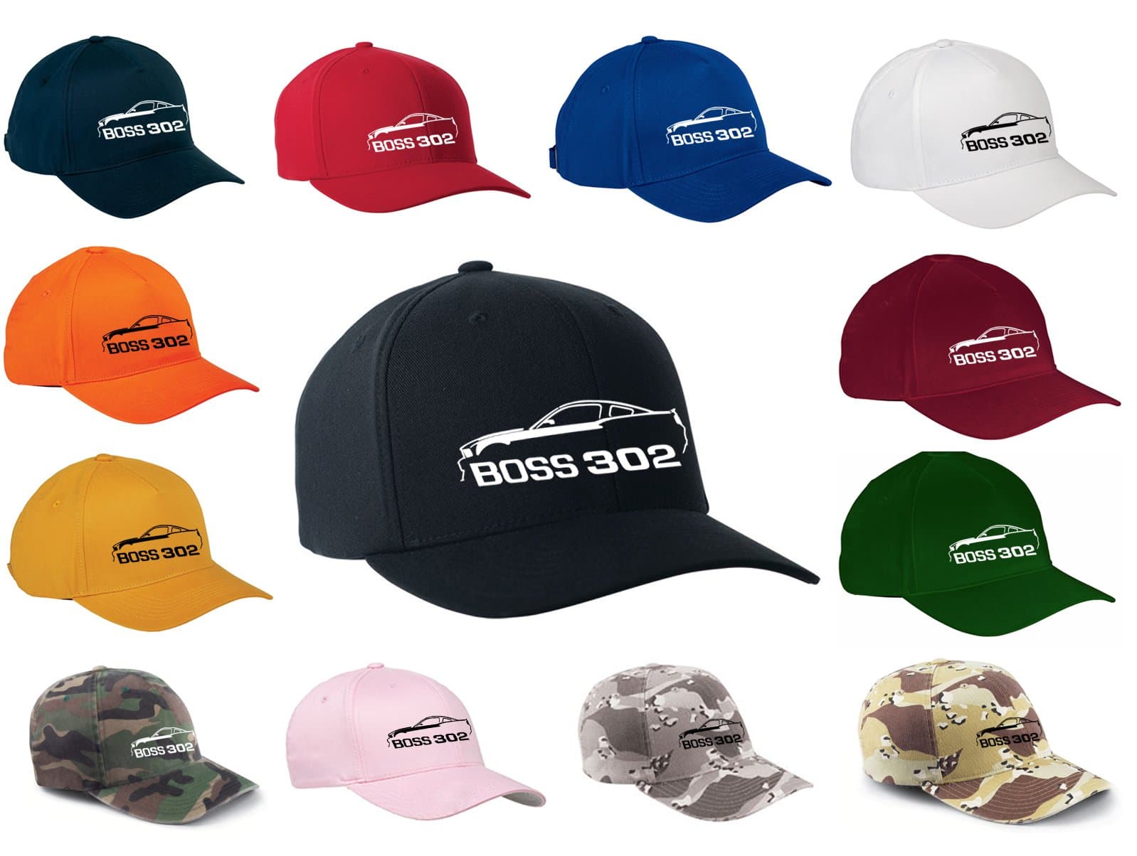 2012 2013 Ford Boss 302 Mustang Classic Outline Design Flexfit hat Cap
