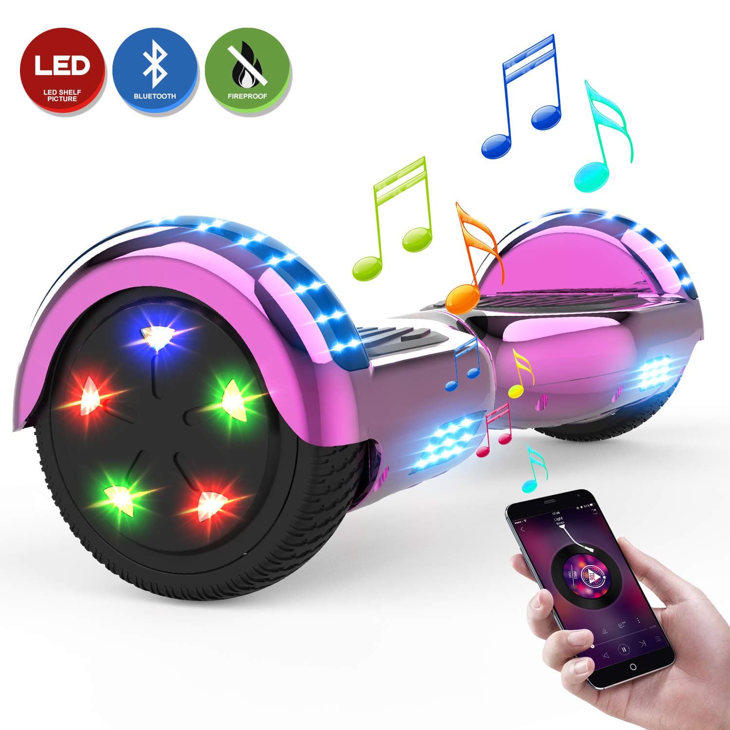 MARKBOARD Self Balancing Scooter 6.5",Hoverboards Electric Scooter with Bluetooth Music Speaker,Smart Segway Colorful Flashed Wheel,Brushless Motor,Gift for Friends & Kids