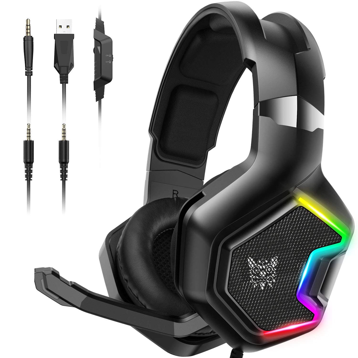 ONIKUMA PS4 Headset -Xbox One Headset Gaming Headset with 7.1 Surround Sound Pro Noise Canceling Gaming Headphones with Mic & RGB LED Light for PS4, Super Nintendo,PC,Xbox One(Adapter Not Included)