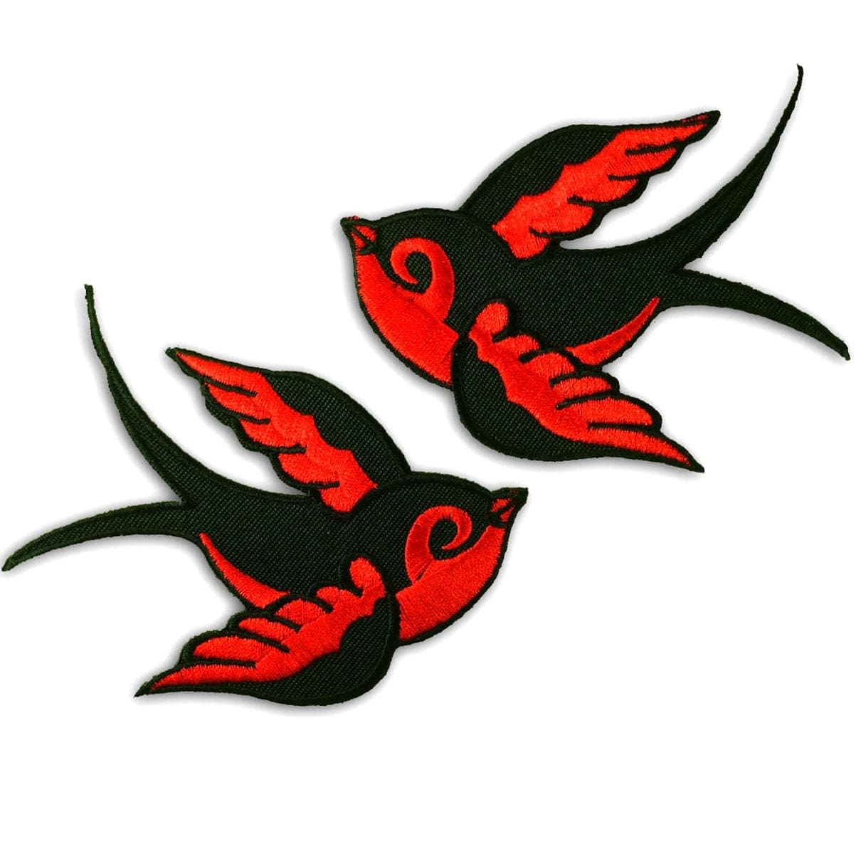 2 Red Sparrows Bird Rockabilly Tattoo Applique Embroidered Iron on Patch