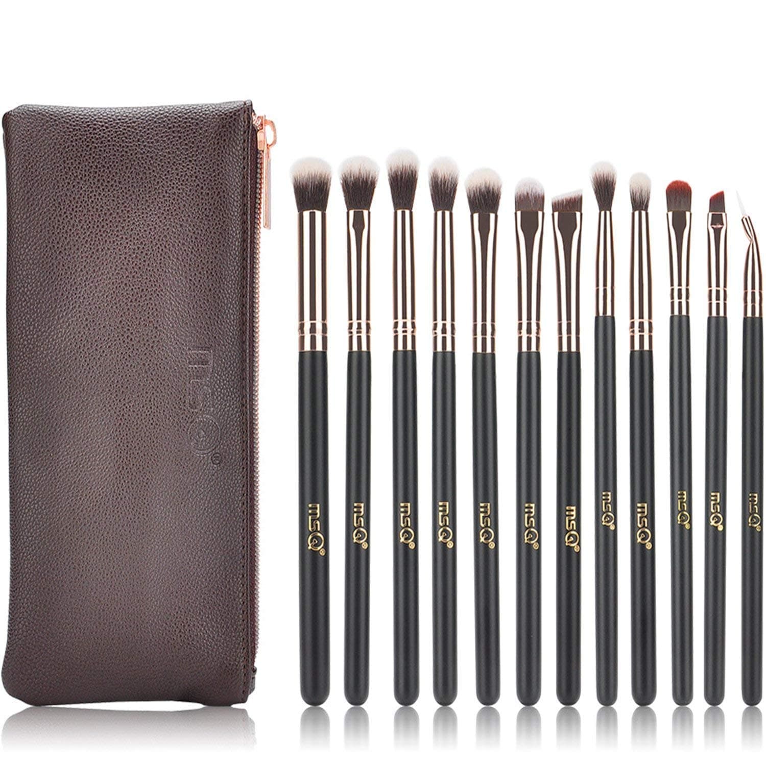 MSQ Eyeshadow Brushes 12pcs Rose Gold Eye Make Up Brush Set with Bag (PU Leather Pouch) Soft Hairs for Eyeshadow, Eyebrow, Eyeliner, Blending - Rose Gold…