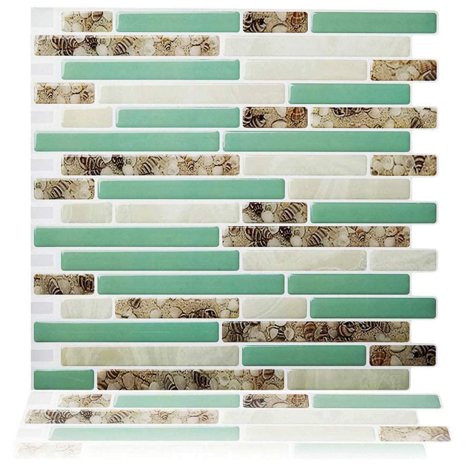 Cocotik Peel and Stick Tile Backsplash for Kitchen Bathroom, Tile Backsplash Mosaic Backsplash Sticker, 10.5"x10", Pack of 6 (Green)