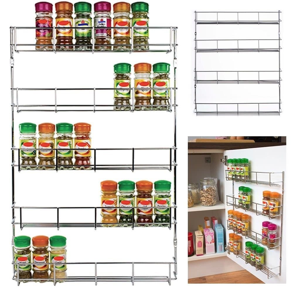 Vconcal(TM) 32pc Chrome 4 Tier Spice Rack Herb Jar Holder Wall Kitchen Cupboard Storage