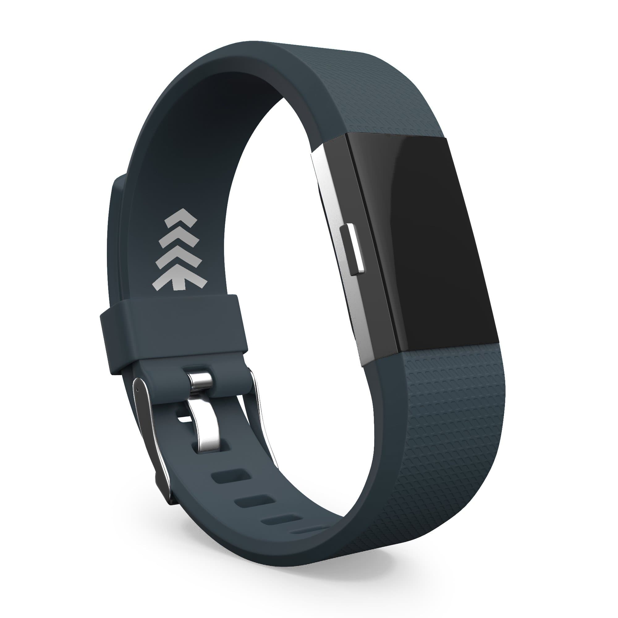 Teak - Silicone Sport Replacement Wristband for Fitbit Charge 2 - Large Slate Grey