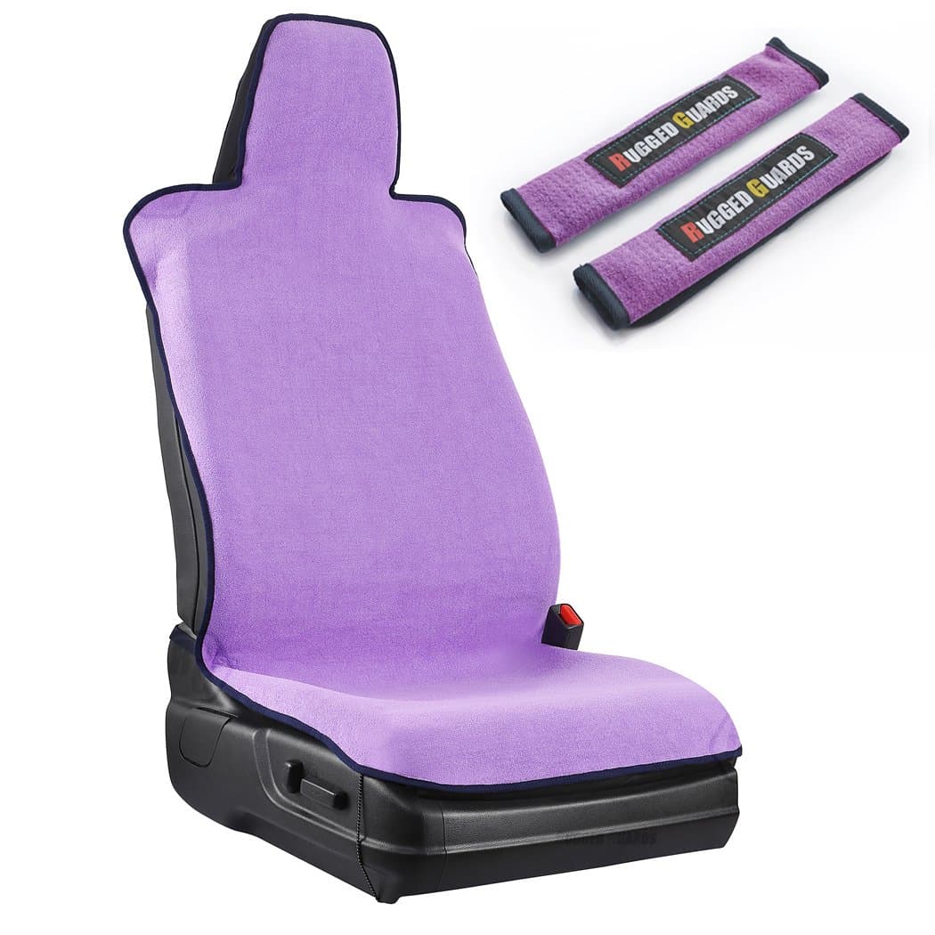 RUGGED GUARDS™ Sport Bucket Seat Cover: Super Absorbent Microfiber - Designed for Workout Enthusiasts Universal-Fit Machine Washable with Carry Bag (1 Seat Cover + 2 Matching Pads, Purple)