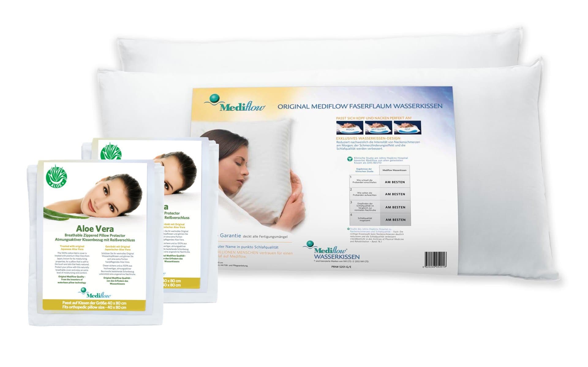 Mediflow Set 2 Pillows + 2 Pillowcases Aloe Vera White 40 x 80 cm
