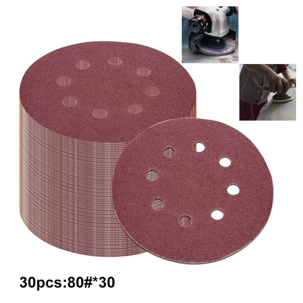 30Pcs/50Pcs 5 Inch 125Mm Round Sandpaper Eight Hole Disk Sand Sheets Grit 40/60/80/120/240 Hook And Loop Sanding Disc Polish 30pcs