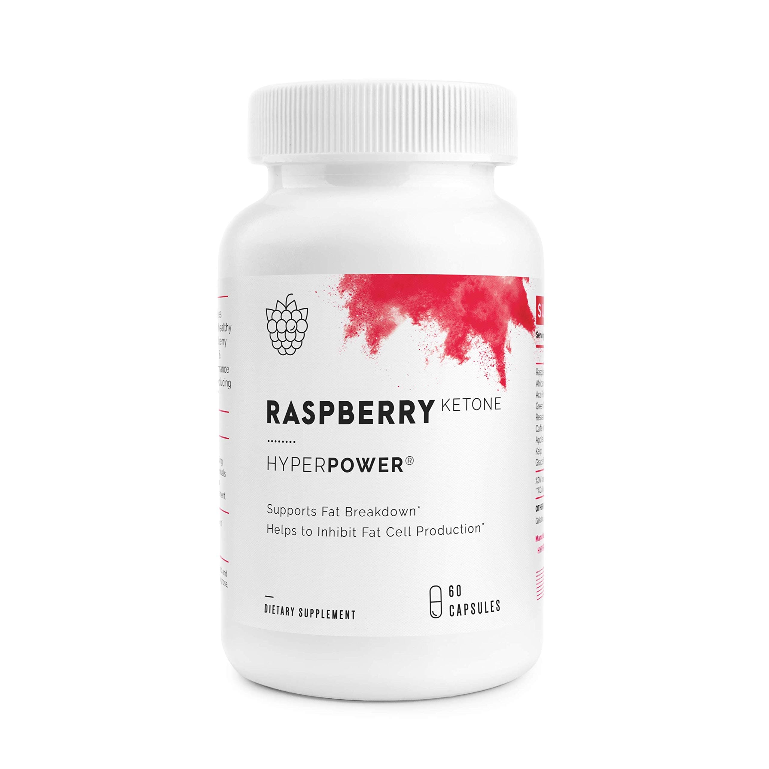 HyperPower Raspberry Ketones - 100% Pure Weight Loss Pills & Appetite Suppressant - Natural Fat Burner, Energy & Metabolism Booster with Antioxidants - 60 Capsules, Made in USA