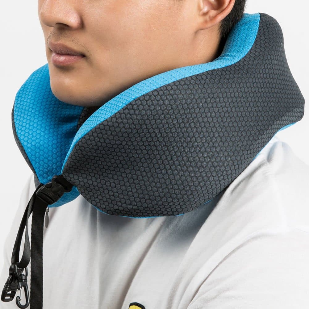 Travel Neck Pillows for Airplane Memory Foam Head Neck Support with Drawstring Bag,Blue