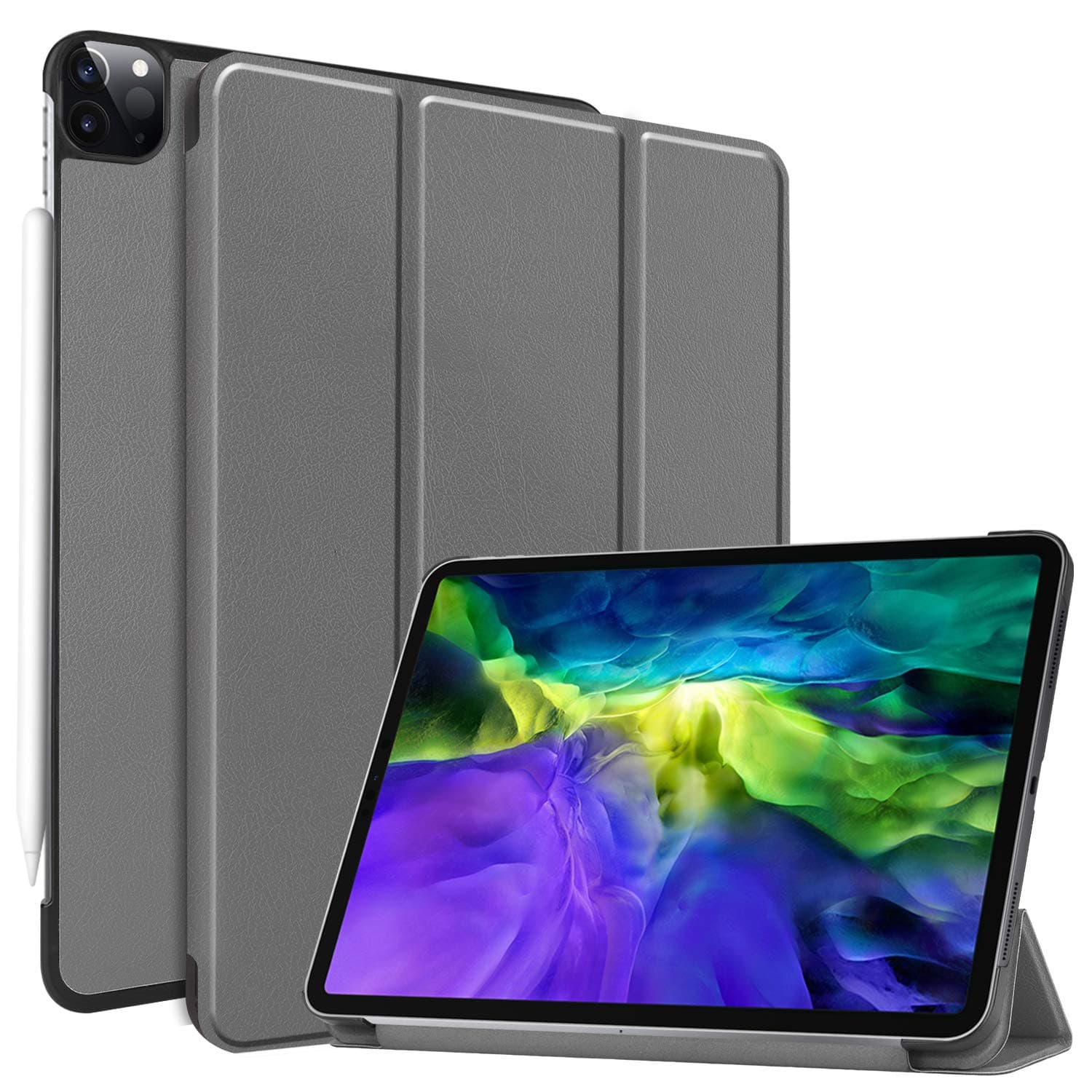 Smart Case for New iPad Pro 12.9 inch 2020 Case 4th Generation, Ratesell Lightweight Smart Trifold Stand Case Cover with Auto Sleep/Wake for iPad Pro 12.9 2020/2018 / Model A2069, A2232 Gray
