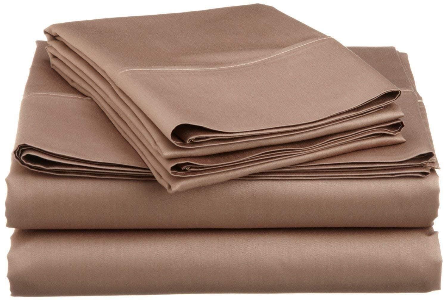 Top Selling Egyptian Cotton 600-Thread-Count (Queen Size) 4-Piece Sheet Set Adjustable Deep Pocket Fits Up To 11"- 15" Deep Mattress - Taupe Solid