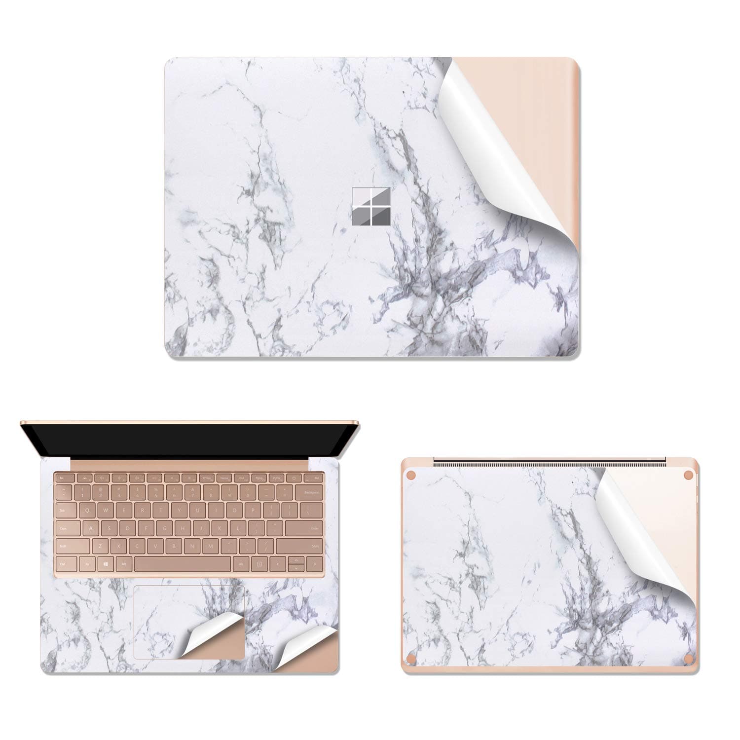 MasiBloom Laptop Decal Sticker for 13.5" Microsoft Surface Laptop 3 with Cool, Metal Keyboard (2019 Released) Protective Vinyl Anti Scratch Skin (for 13.5" Surface Laptop 3, Marble- White)