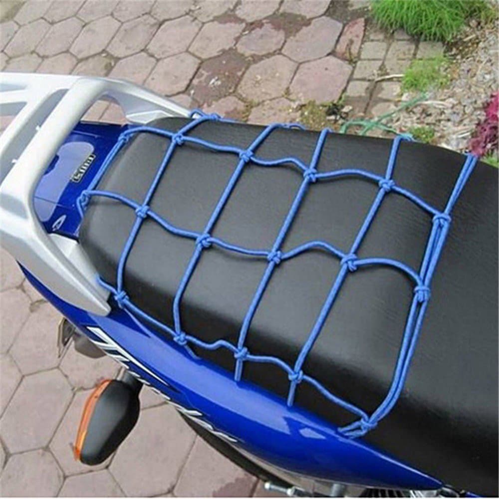 Motorcycle 15.7"X15.7" Cargo Mesh Net,ABCmall Bungee Cord Featuring 12 Durable Steel Hooks & Tight 2"x2" Mesh & 4.4mm Rope,6 Hooks for Motorcycles ATVs,4 Colors (Blue)