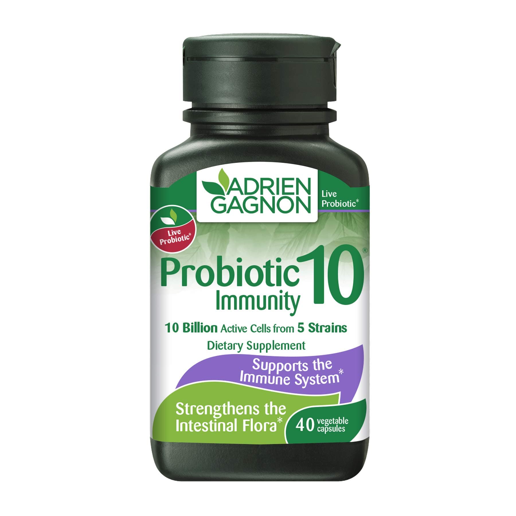 Adrien Gagnon - Probiotic 10 Immunity, 10 Billion Active Cells from 5 Strains, 40 Vegetable Capsules