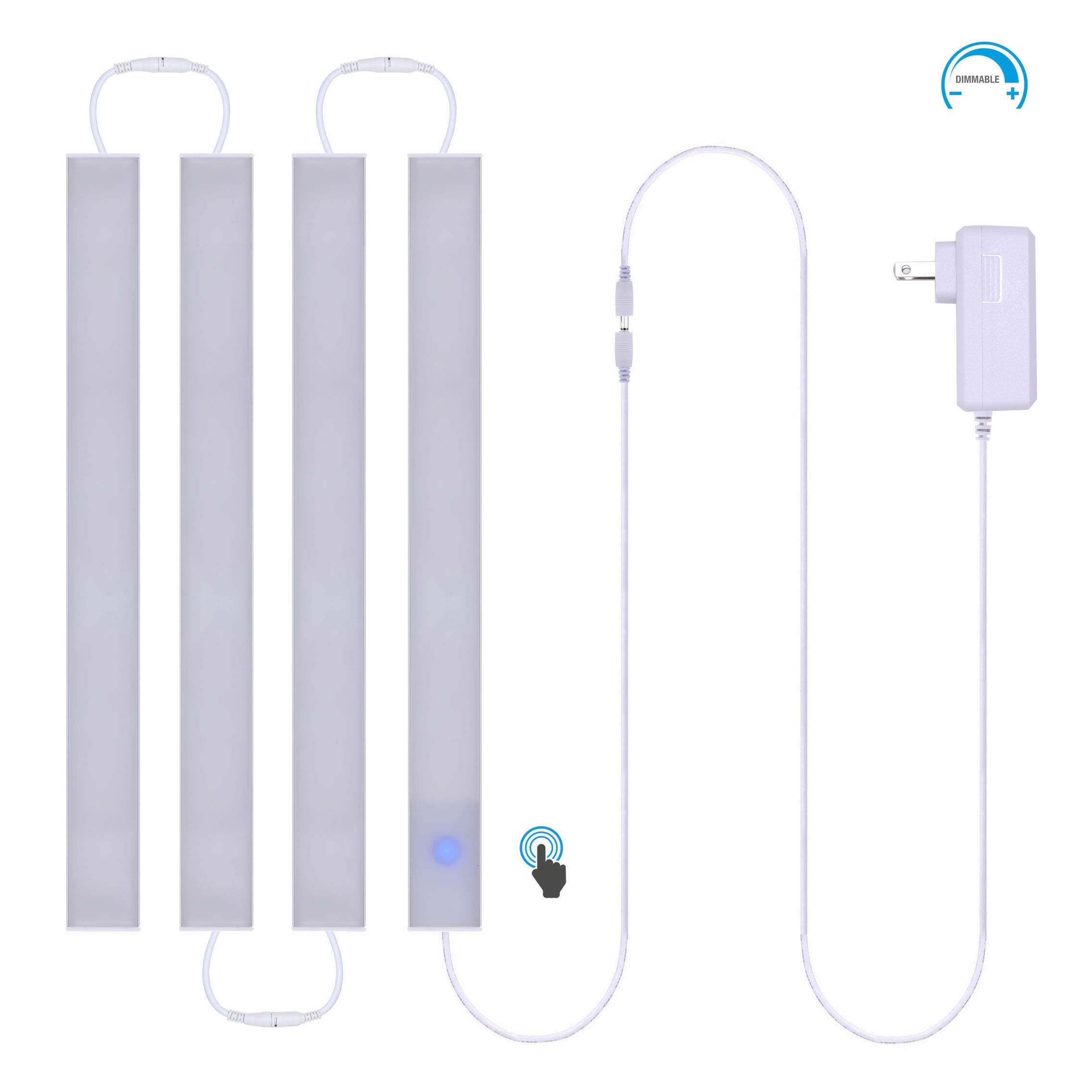 10 Panels 12V Under Cabinet LED Linear Bar Strip Light Streamline Aluminum Profile Surface Mount Fixture Built-in Touch Dimmer Switch (Warm White 3000K)