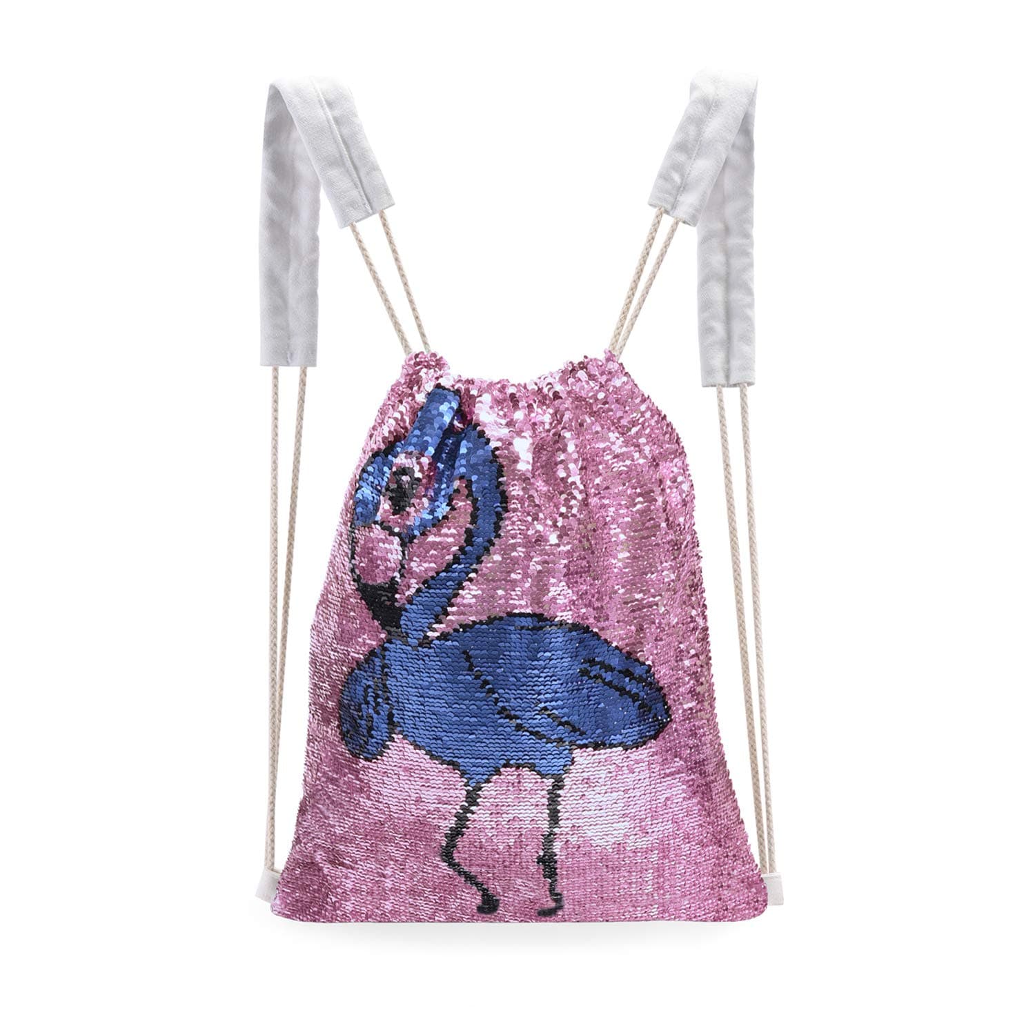 Mermaid/Flamingo Reversible Sequin Drawstring Backpack/Bag Pink for Kids Girls (Flamingo)