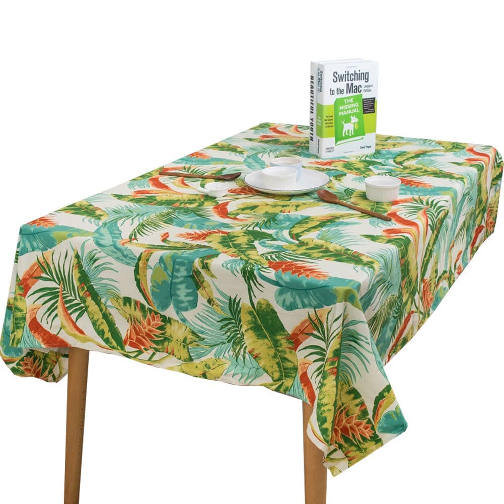 Tropical plant leaf pattern dining table restaurant tablecloth Cotton living room decoration party tablecloth Wedding decoration cloth (140x200 cm 55x79 inch)